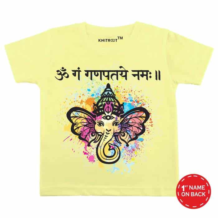 ganesh chaturthi dress baby girl tees in yellow color
