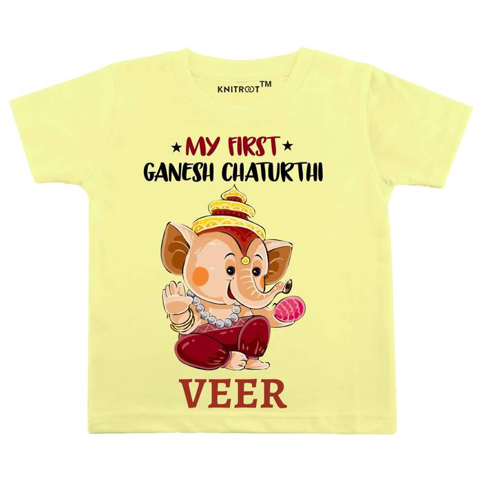 lord ganesha fancy t shirts in yellow color