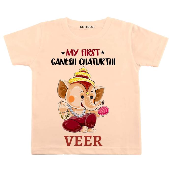 lord ganesha fancy tees in peach color