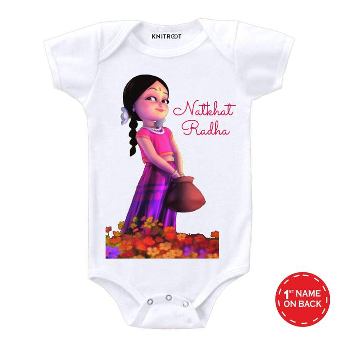 natkhat radha onesie for girl in white