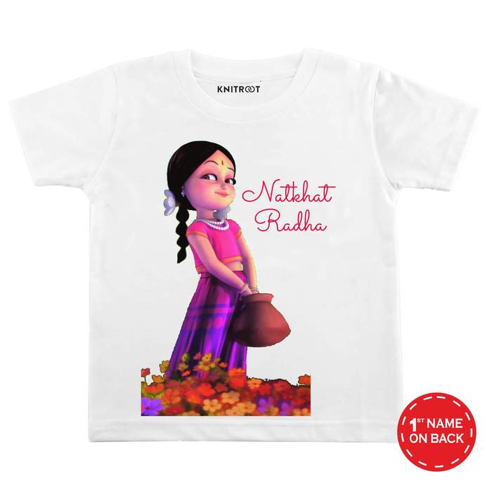 natkhat radha tees for girl in white