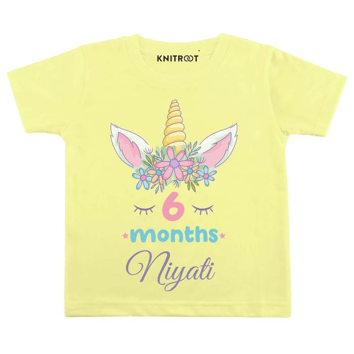 6 Months Unicorn Design T-Shirt (Yellow)
