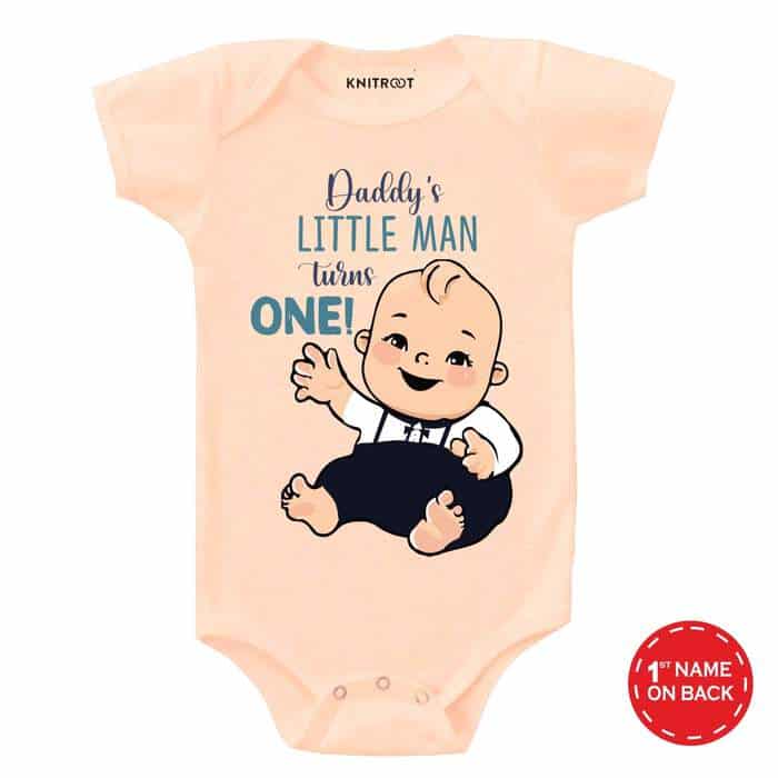Daddys's Little Man Turns One! Onesie (Peach)