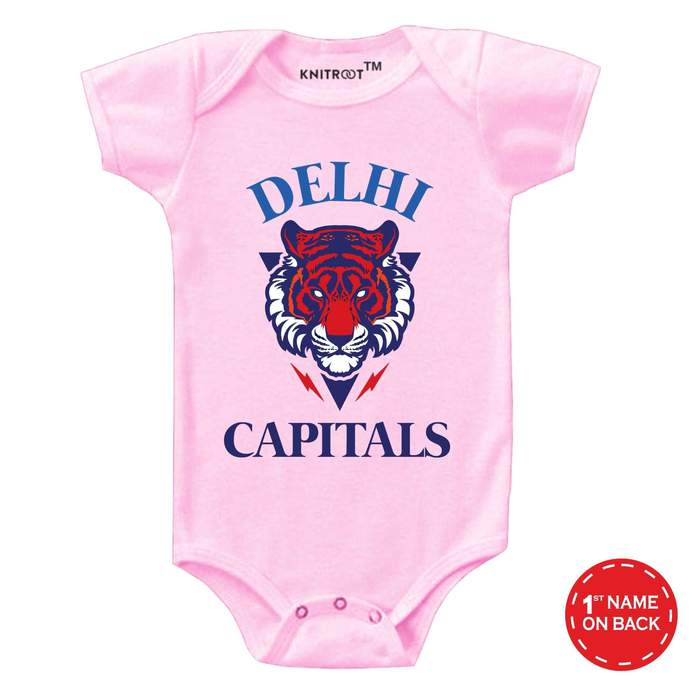 Delhi Capitals baby onesie by knitroot