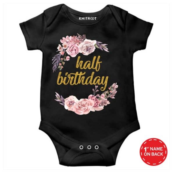 Half Birthday Flower Onesie (Black)