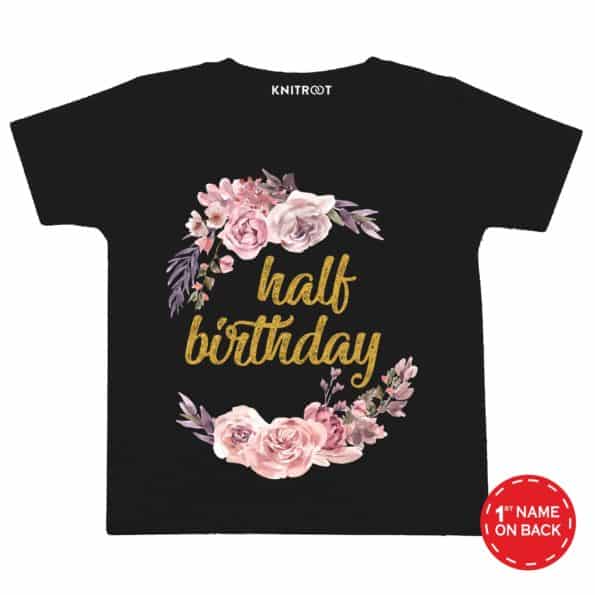 Half Birthday Flower T-Shirt (Black)