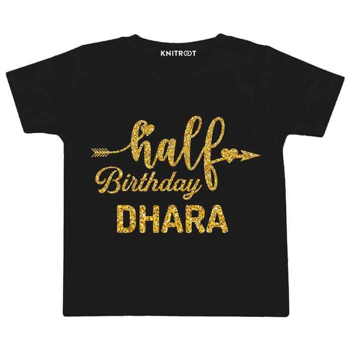 Half Birthday Glitter Theme T-shirt (Black)