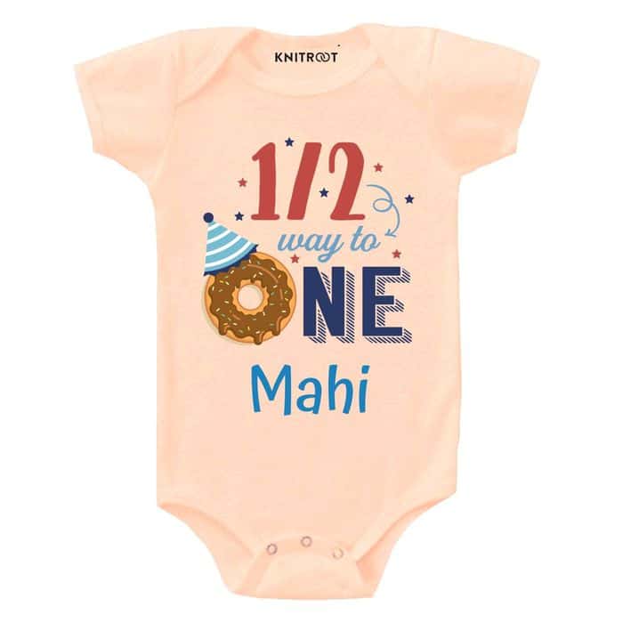Half Way To One Theme Onesie (Peach)