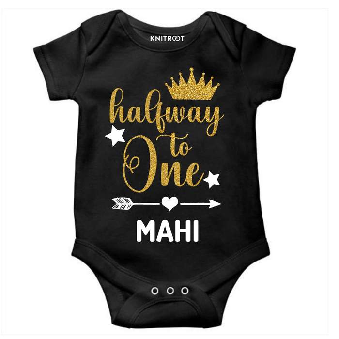 Half Way to One Glitter Onesie (Black)