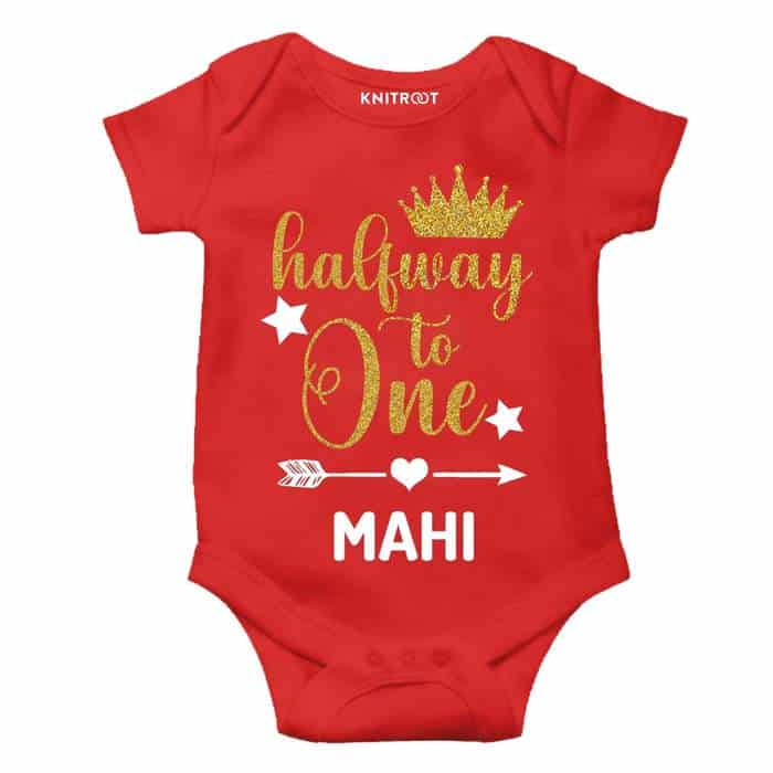 Half Way to One Glitter Onesie (Red)