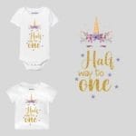 Halfway to One Unicorn Design Baby Outfit