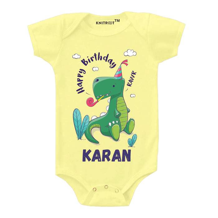 Happy Birthday Dinosaur Design Onesie (Yellow)