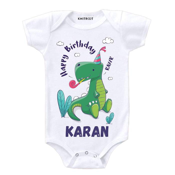 Happy Birthday Dinosaur Design Onesie