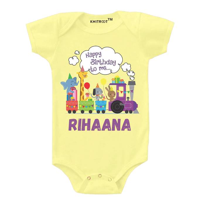 Happy Birthday To Me Train Design Onesie (Yellow)