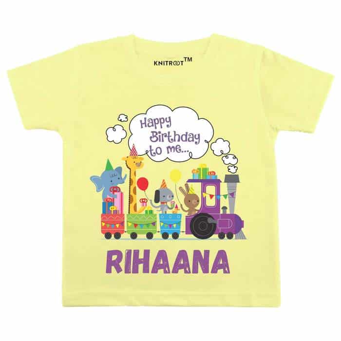Happy Birthday To Me Train Design T-Shirt (Yellow)