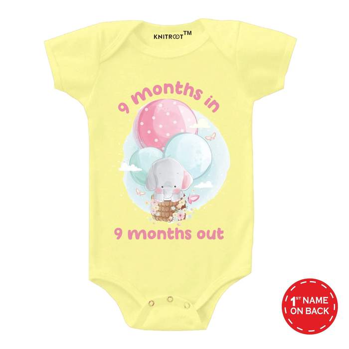 Nine Month Cute Elephant Theme Onesie (Yellow)