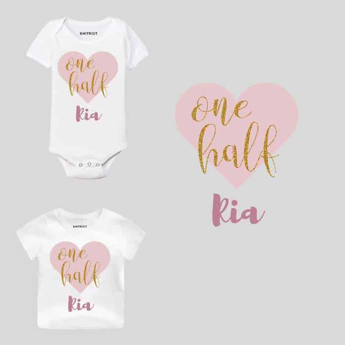 One Half Heart Design Baby Outfit
