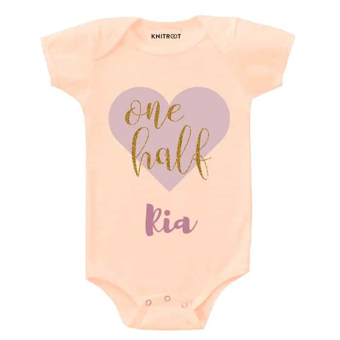 One Half Heart Design Onesie (Peach)