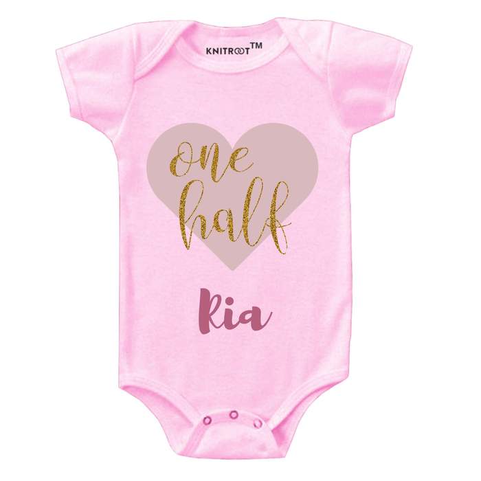 One Half Heart Design Onesie (Pink)