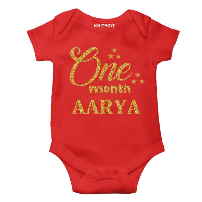 One Month Glitter Theme Onesie (Red)