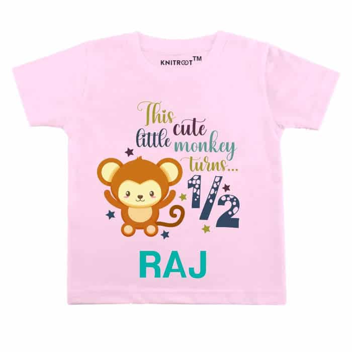 This Cute Little Monkey Turn... Half T-Shirt (Pink)