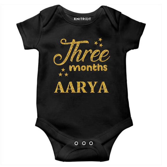Three Month Glitter Theme Onesie (Black)