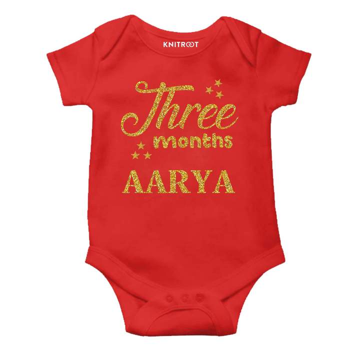 Three Month Glitter Theme Onesie (Red)