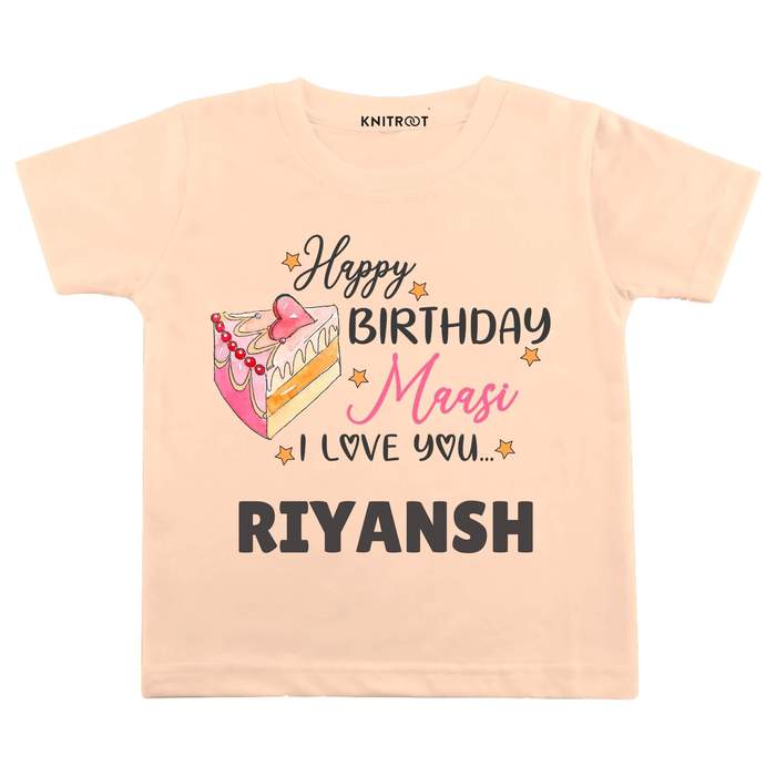Happy Birthday Maasi I Love You T-shirt (Peach)
