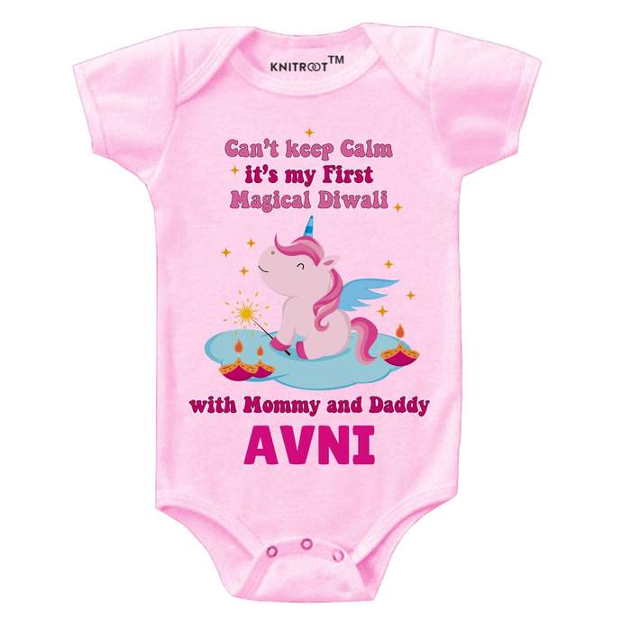 Can't Keep Calm It's My First Magical Diwali Onesie (Pink)