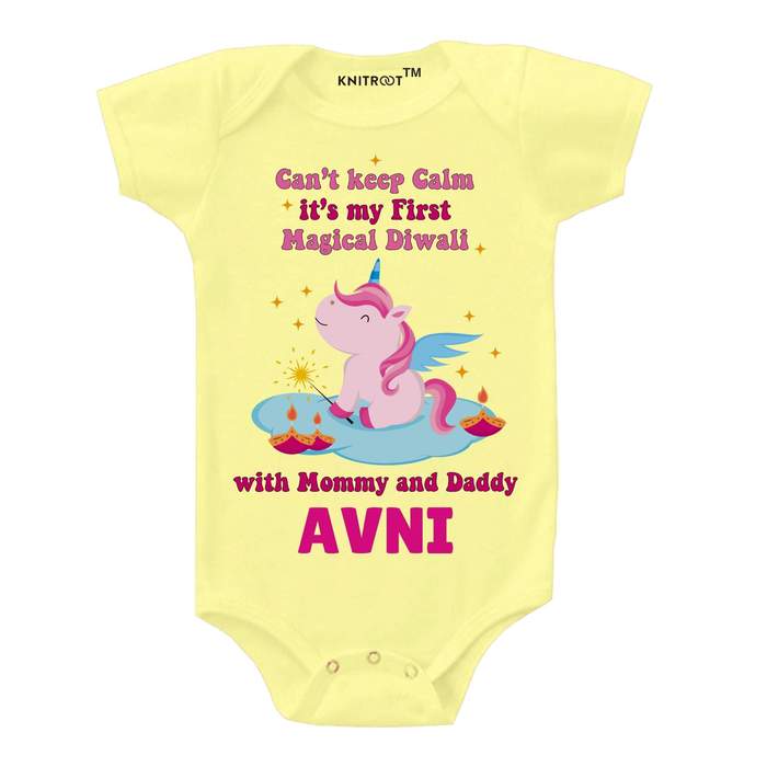 Can't Keep Calm It's My First Magical Diwali Onesie (Yellow)