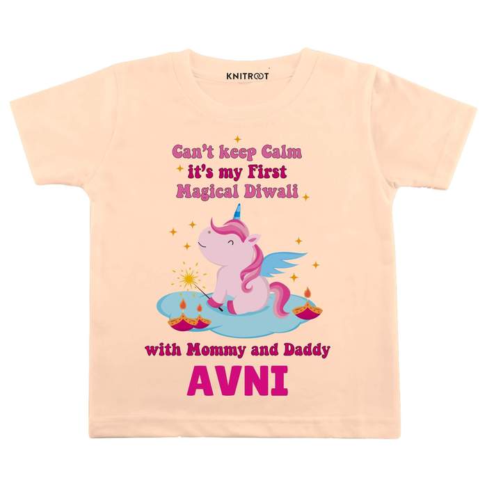 Can't Keep Calm It's My First Magical Diwali T-shirt (Peach)