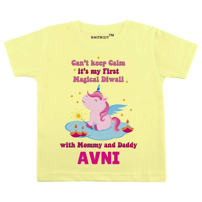 Can't Keep Calm It's My First Magical Diwali T-shirt (Yellow)