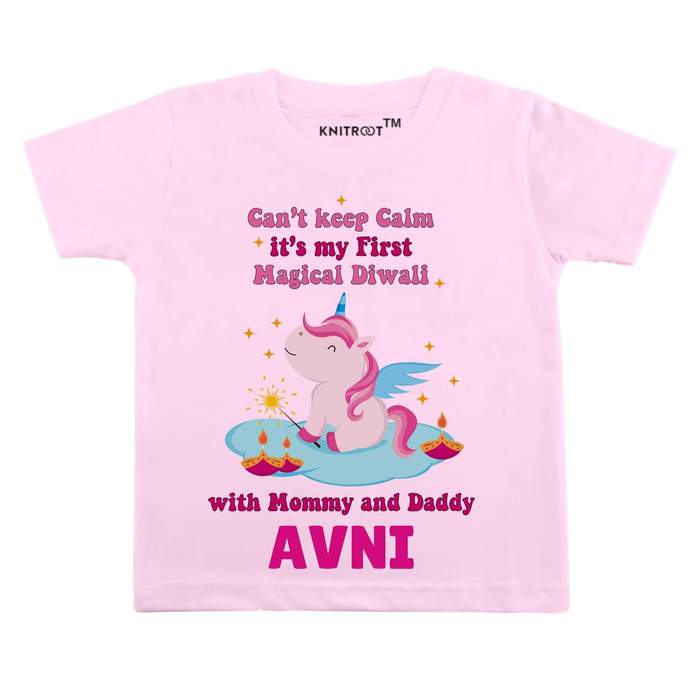 Can't Keep Calm It's My First Magical Diwali T-shirt (pink)
