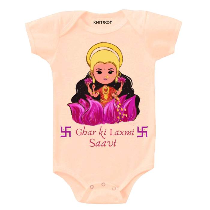 Ghar Ki Laxmi Diwali Theme Onesie (Peach)