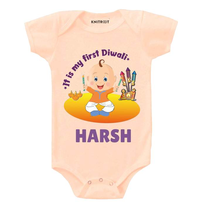 It Is My First Diwali Theme Onesie (Peach)