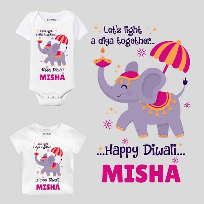 Let's Light a Diya Together Happy Diwali Baby Wear cool baby t shirts
