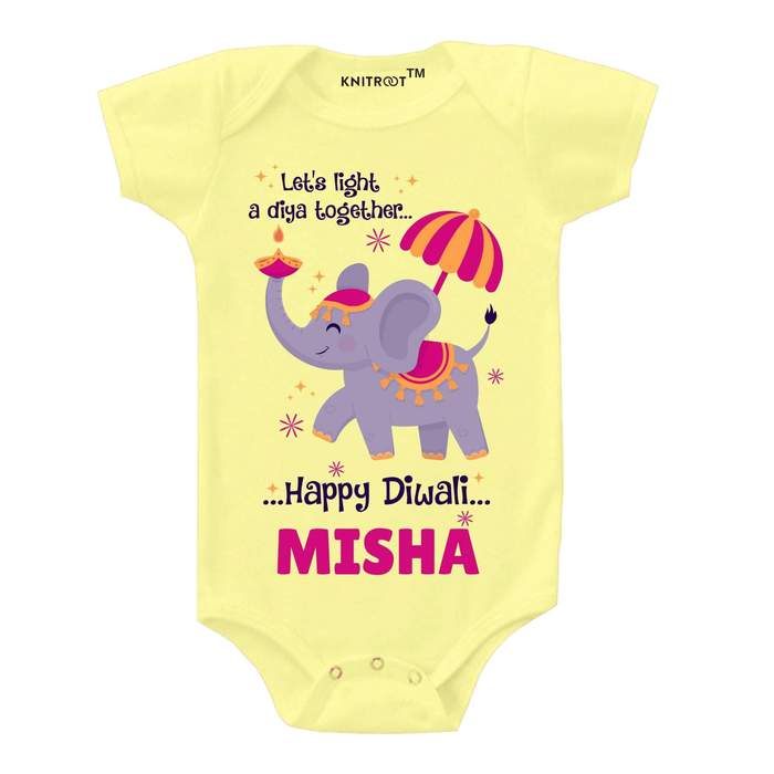 Let's Light a Diya Together Happy Diwali Onesie (Yellow)