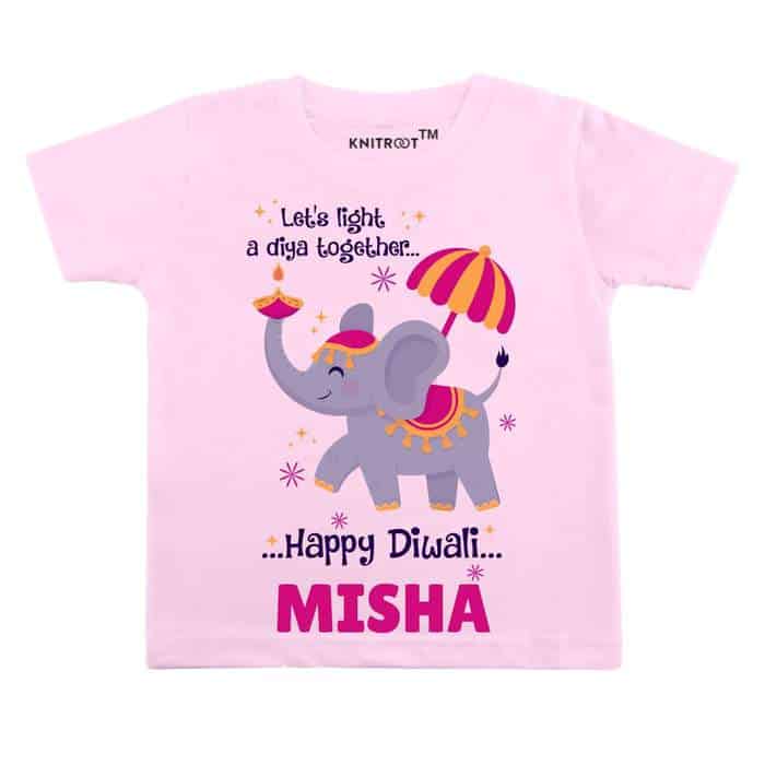 Let's Light a Diya Together Happy Diwali T-shirt (pink)