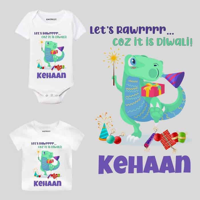 Let's Rawrrrrr Coz It Is Diwali Baby Wear deepavali dress