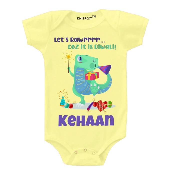 Let's Rawrrrrr Coz It Is Diwali Onesie (Yellow)