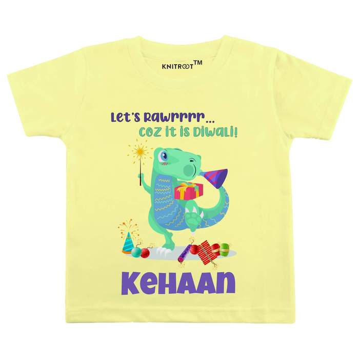 Let's Rawrrrrr Coz It Is Diwali T-shirt (Yellow)