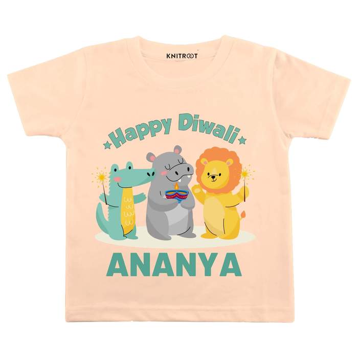 My First Diwali Animals Theme T-shirt (Peach)