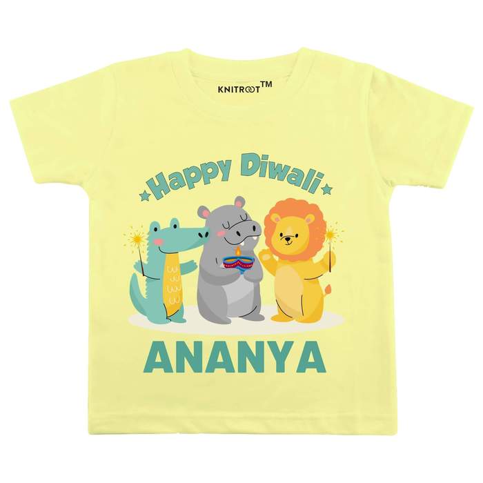 My First Diwali Animals Theme T-shirt (Yellow)