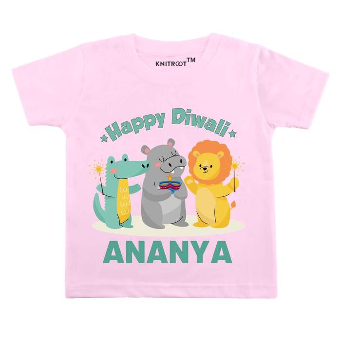 My First Diwali Animals Theme T-shirt (pink)