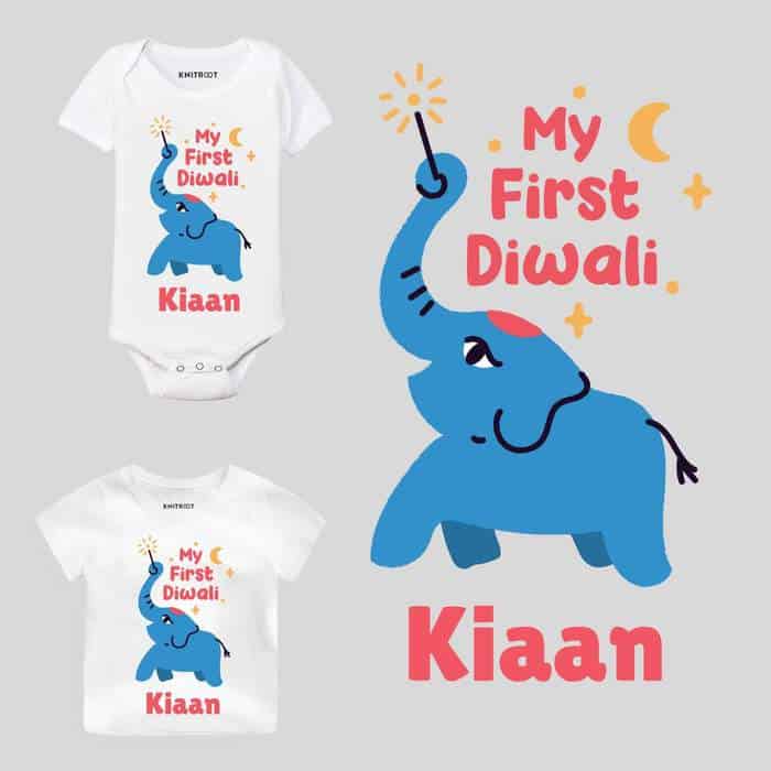 My First Diwali Blue Elephant Baby Wear baby diwali dress