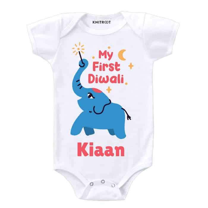 My First Diwali Blue Elephant Onesie