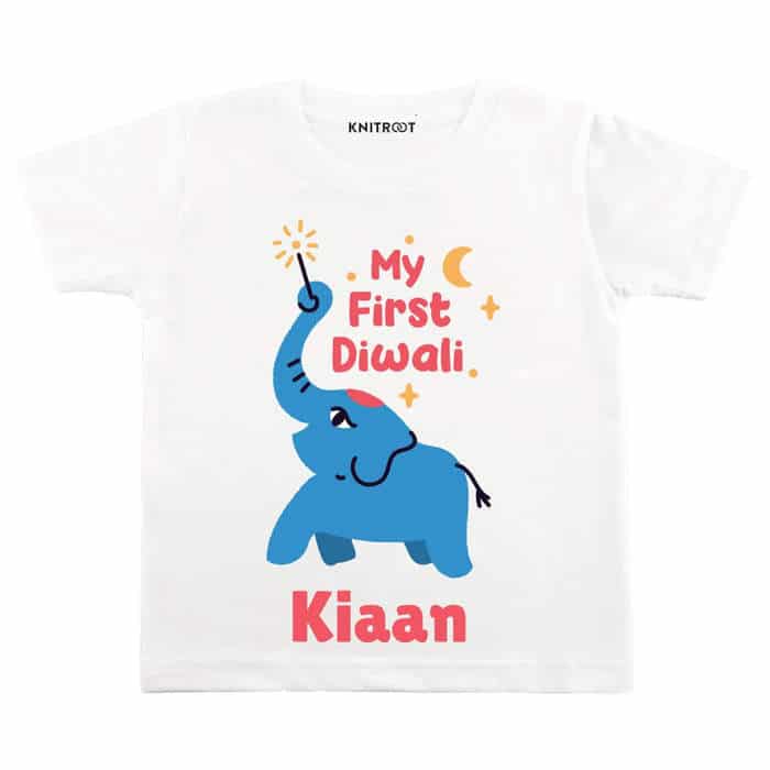 My First Diwali Blue Elephant T-shirt