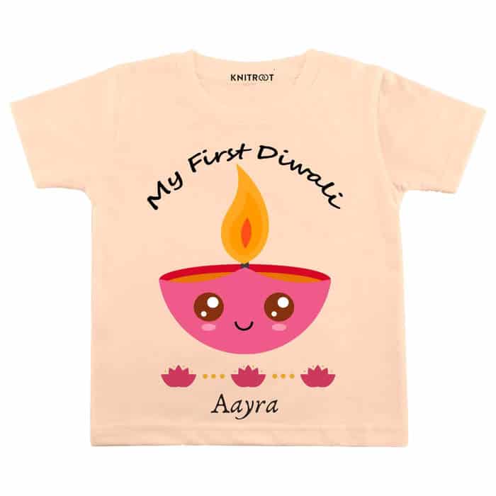 My First Diwali Diya T-shirt (Peach)