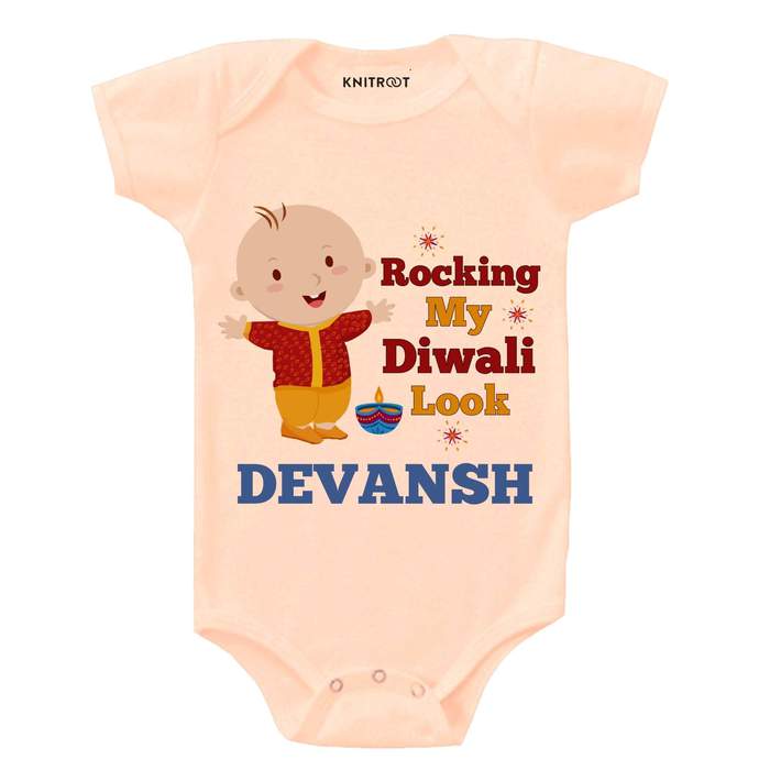 Rocking My Diwali Look Design Onesie (Peach)