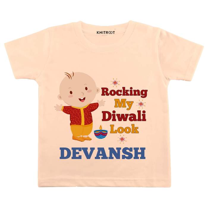 Rocking My Diwali Look Design T-shirt (Peach)
